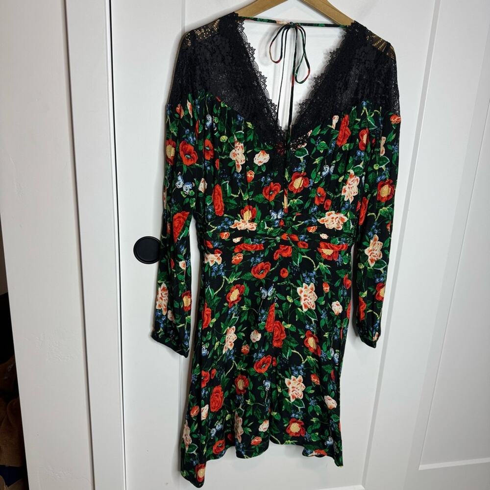 Anthropologie Lacy V-neck Lacy Floral Print Long Sleeve Mini Dress Size 10 - Picture 6 of 7